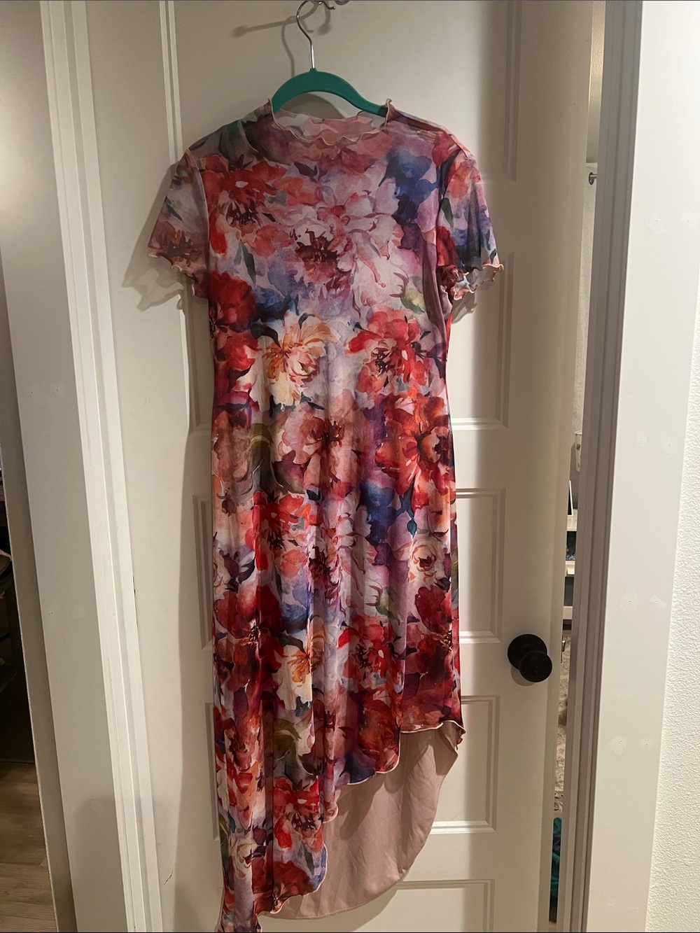 bebe Floral High-Low Dress - Red, Pink, Purple, Blue